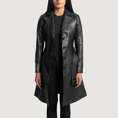 Moonlight Black Leather Trench Coat SH579