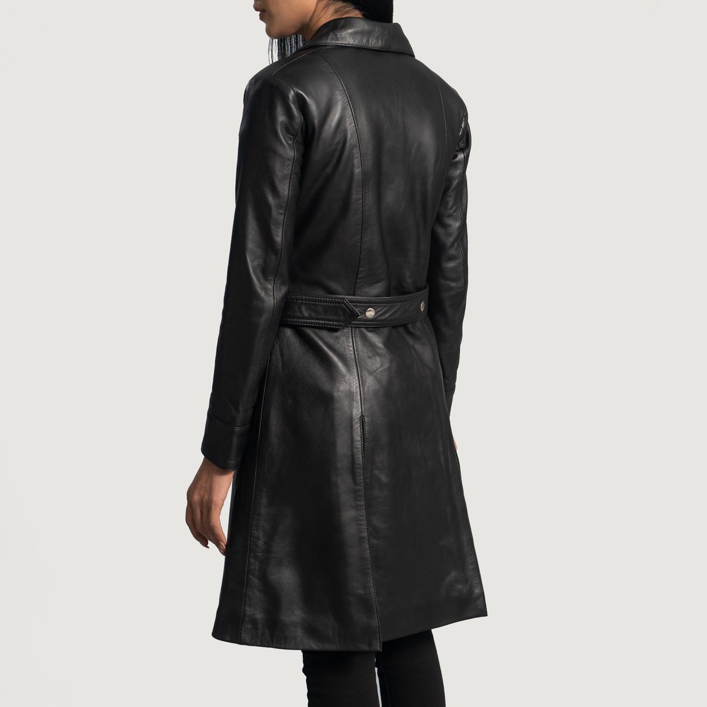 Moonlight Black Leather Trench Coat SH579