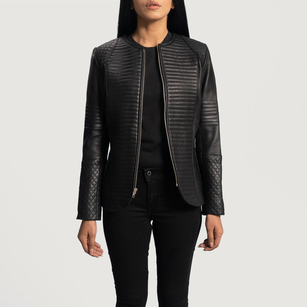Nexi Quilted Black Leather Jacket SH577