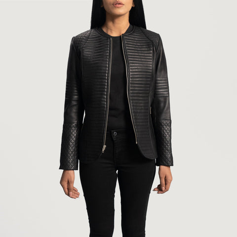 Nexi Quilted Black Leather Jacket SH577
