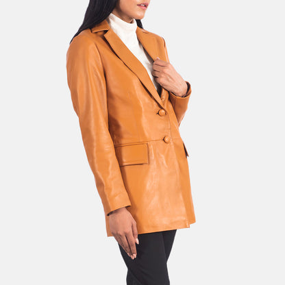 Marilyn Tan Brown Leather Blazer SH581