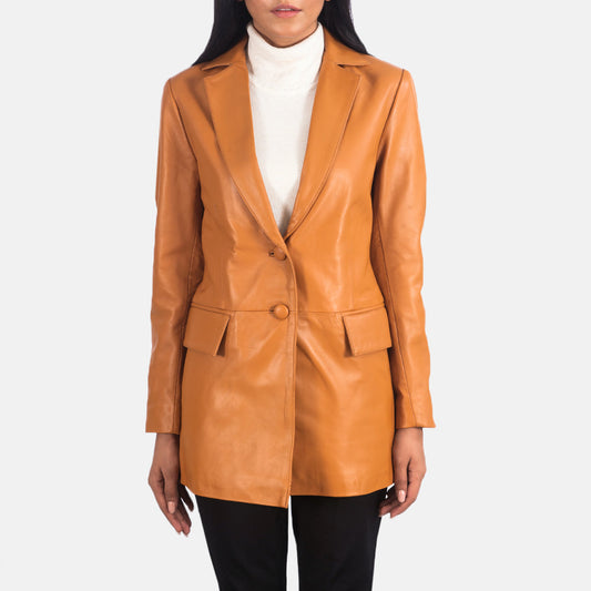 Women's Tan Brown Cowhide Leather Blazer – Marilyn Style