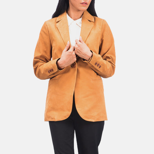 Women's Brown Cowhide Nubuck Leather Blazer – Norma Style