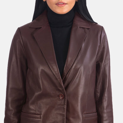 Norma Maroon Leather Blazer SH573