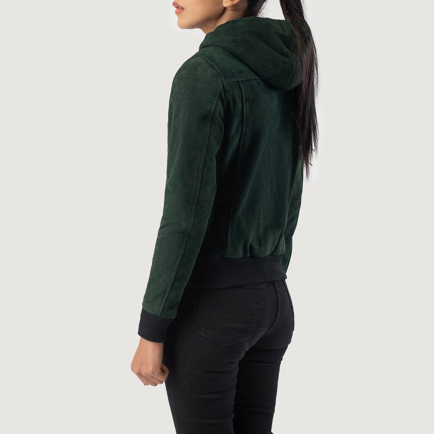 Rebella Green Hooded Suede Bomber Jacket SH564
