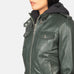 Roslyn Green Hooded Leather Bomber Jacket SH559