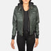 Roslyn Green Hooded Leather Bomber Jacket SH559
