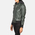 Roslyn Green Hooded Leather Bomber Jacket SH559