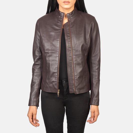 Rumella Maroon Leather Biker Jacket SH555