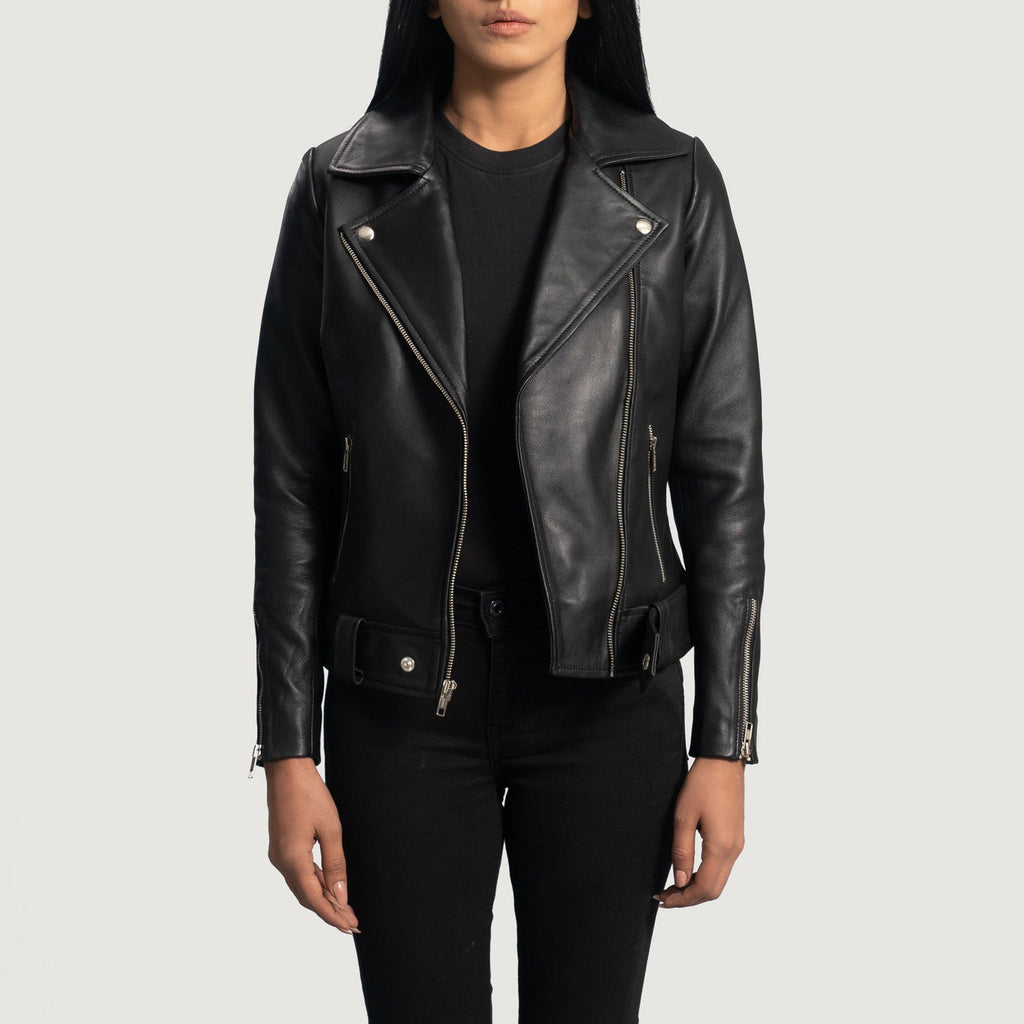 Rumy Black Leather Biker Jacket SH553