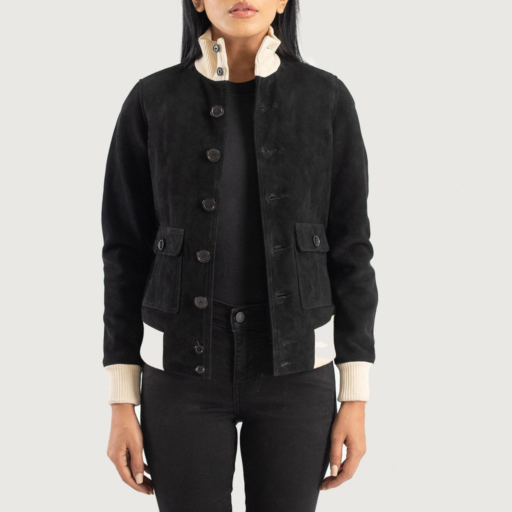 Sasha A1 Black Suede Bomber Jacket SH547