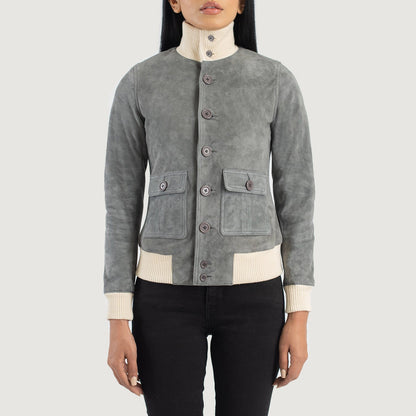 Sasha A1 Grey Suede Bomber Jacket SH545