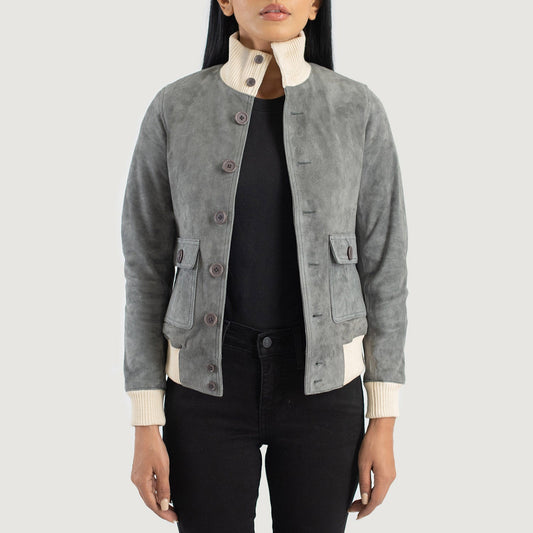 Sasha A1 Grey Suede Bomber Jacket SH545
