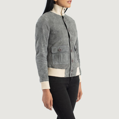 Sasha A1 Grey Suede Bomber Jacket SH545