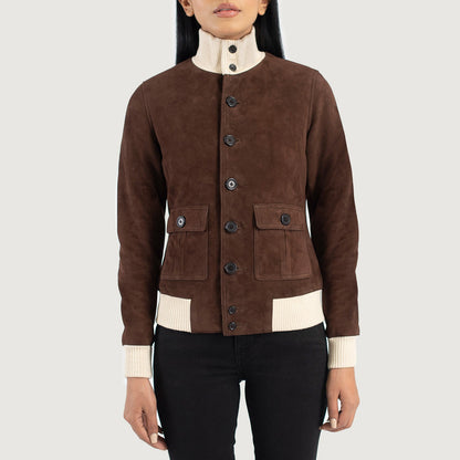 Sasha A1 Mocha Suede Bomber Jacket SH544