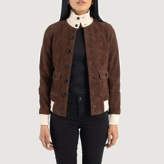 Sasha A1 Mocha Suede Bomber Jacket SH544