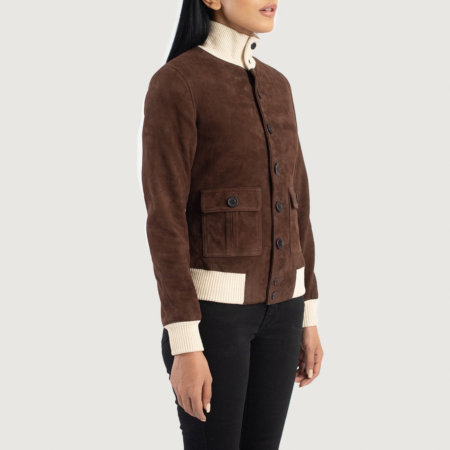 Sasha A1 Mocha Suede Bomber Jacket SH544