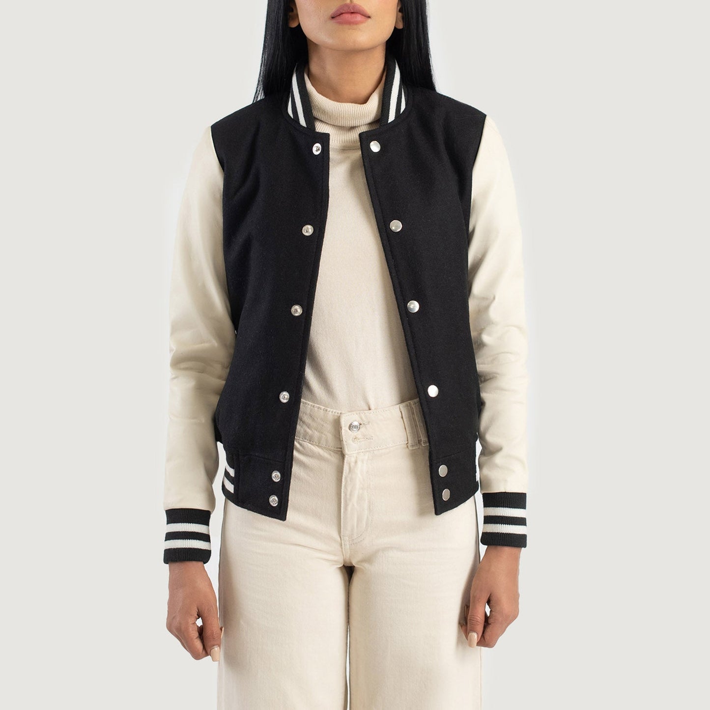 Savant Black & White Hybrid Varsity Jacket SH543