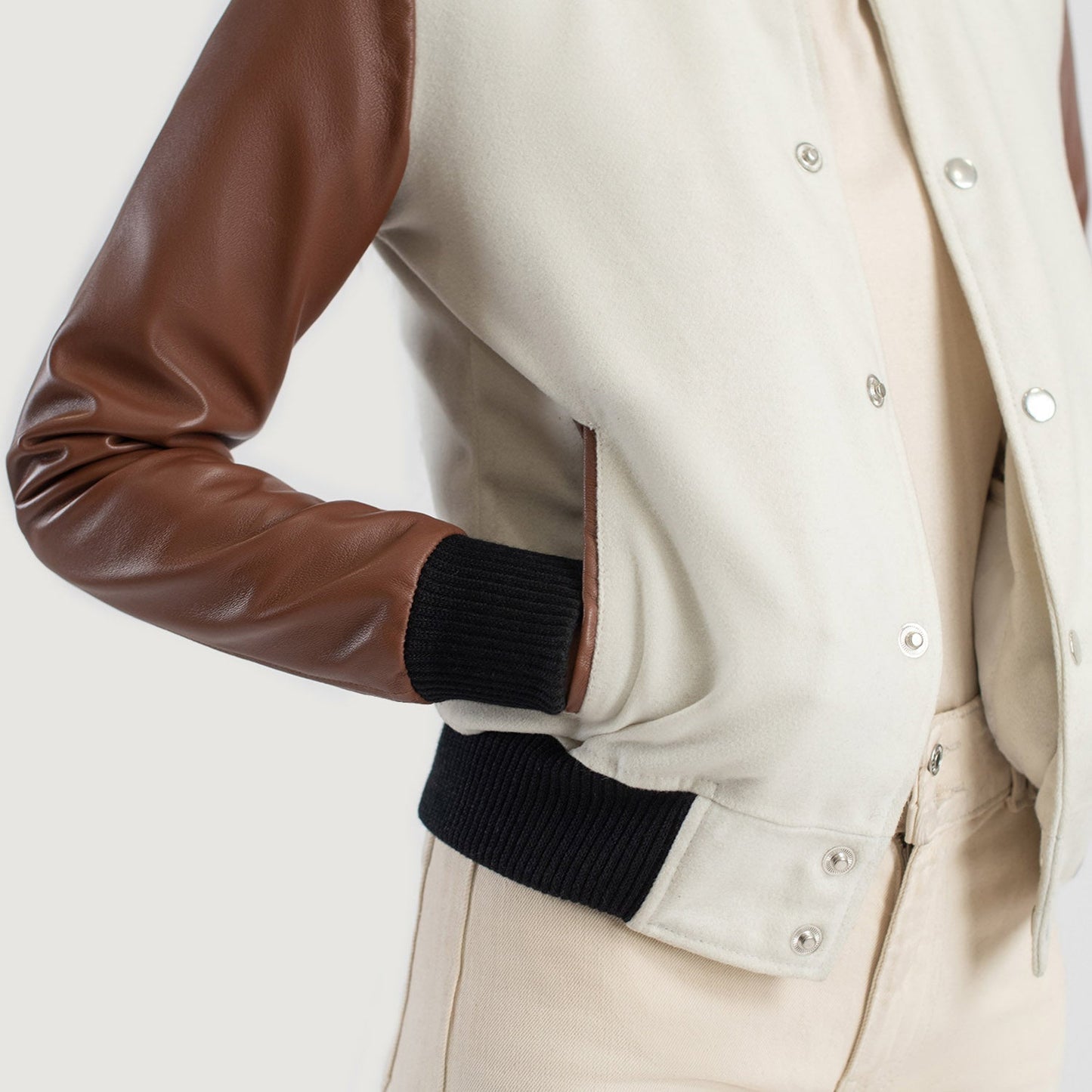 Savant White & Brown Hybrid Varsity Jacket SH539