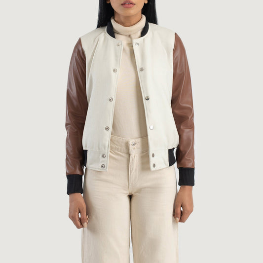 Savant White & Brown Hybrid Varsity Jacket SH539