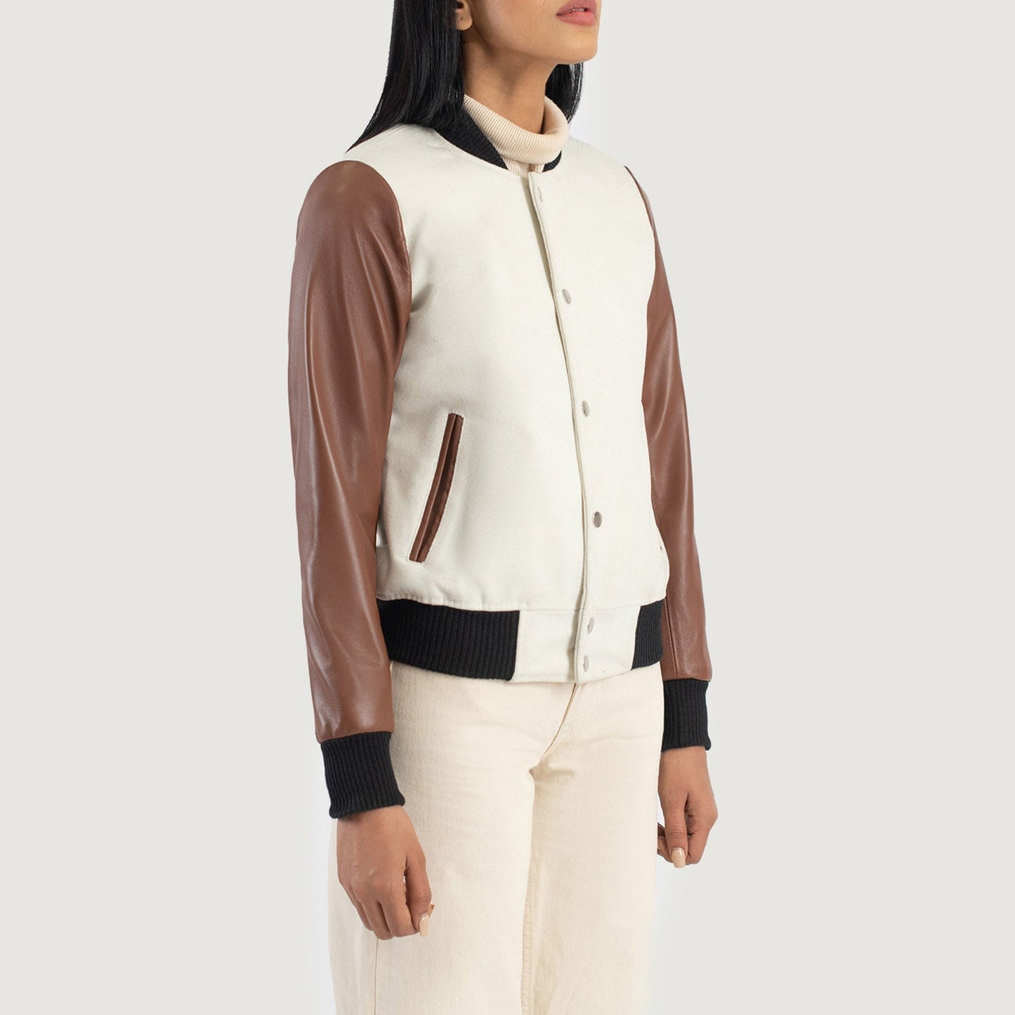 Savant White & Brown Hybrid Varsity Jacket SH539