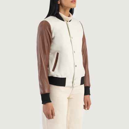 Savant White & Brown Hybrid Varsity Jacket SH539