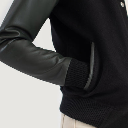 Savant Green & Black Hybrid Varsity Jacket SH541