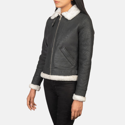 Sherilyn B-3 Black & White Leather Bomber Jacket SH537