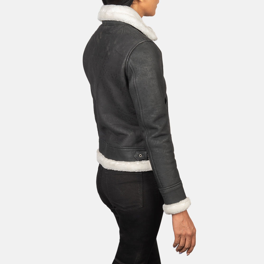 Sherilyn B-3 Black & White Leather Bomber Jacket SH537