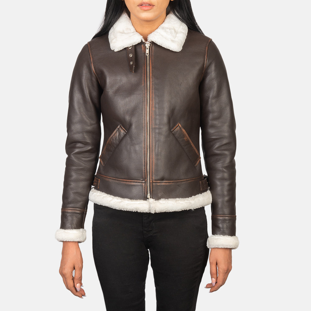 Sherilyn B-3 Brown Leather Bomber Jacket SH536