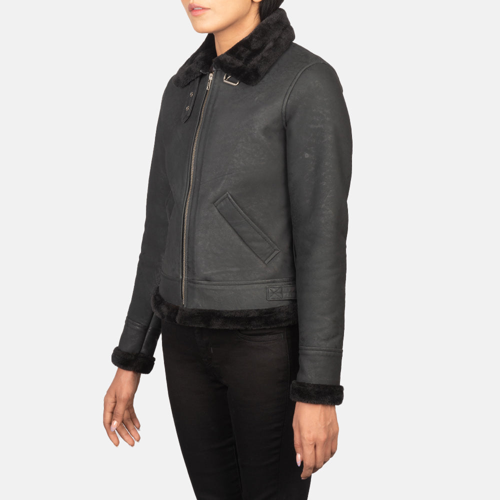 Sherilyn B-3 Distressed Black Leather Bomber Jacket SH535