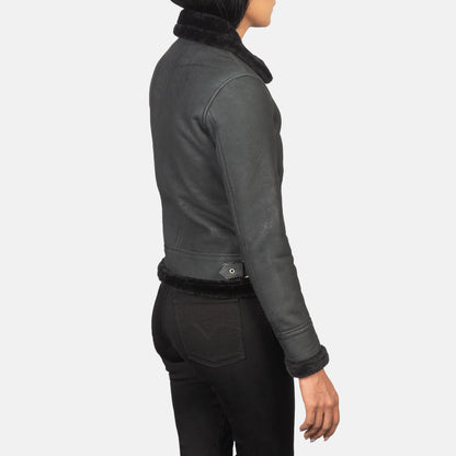 Sherilyn B-3 Distressed Black Leather Bomber Jacket SH535
