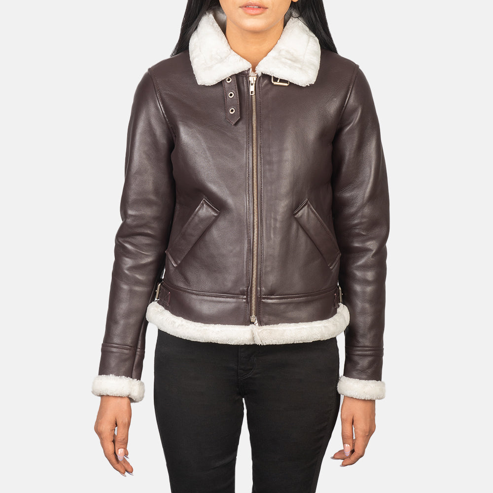 Sherilyn B-3 Maroon Leather Bomber Jacket SH533