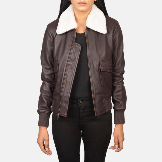 Women's Maroon Cowhide Leather G-1 Bomber Jacket – Stella Style