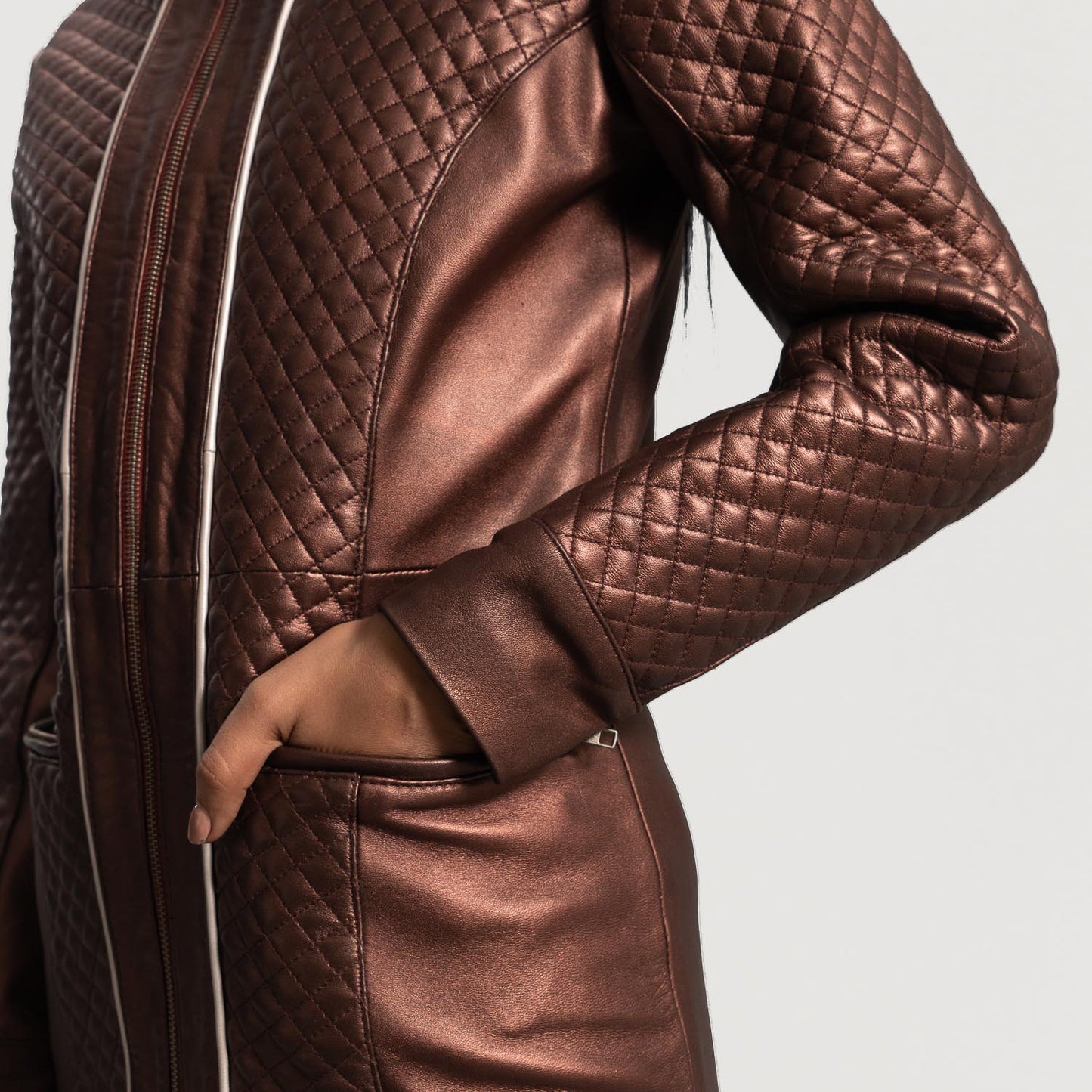 Trudy Lane Quilted Maroon Leather Coat SH522