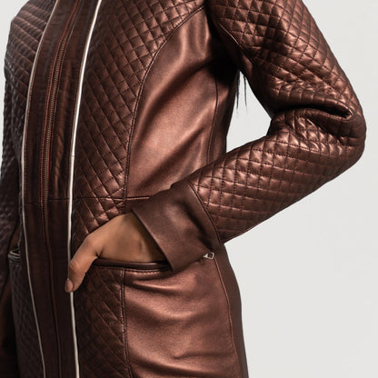 Trudy Lane Quilted Maroon Leather Coat SH522