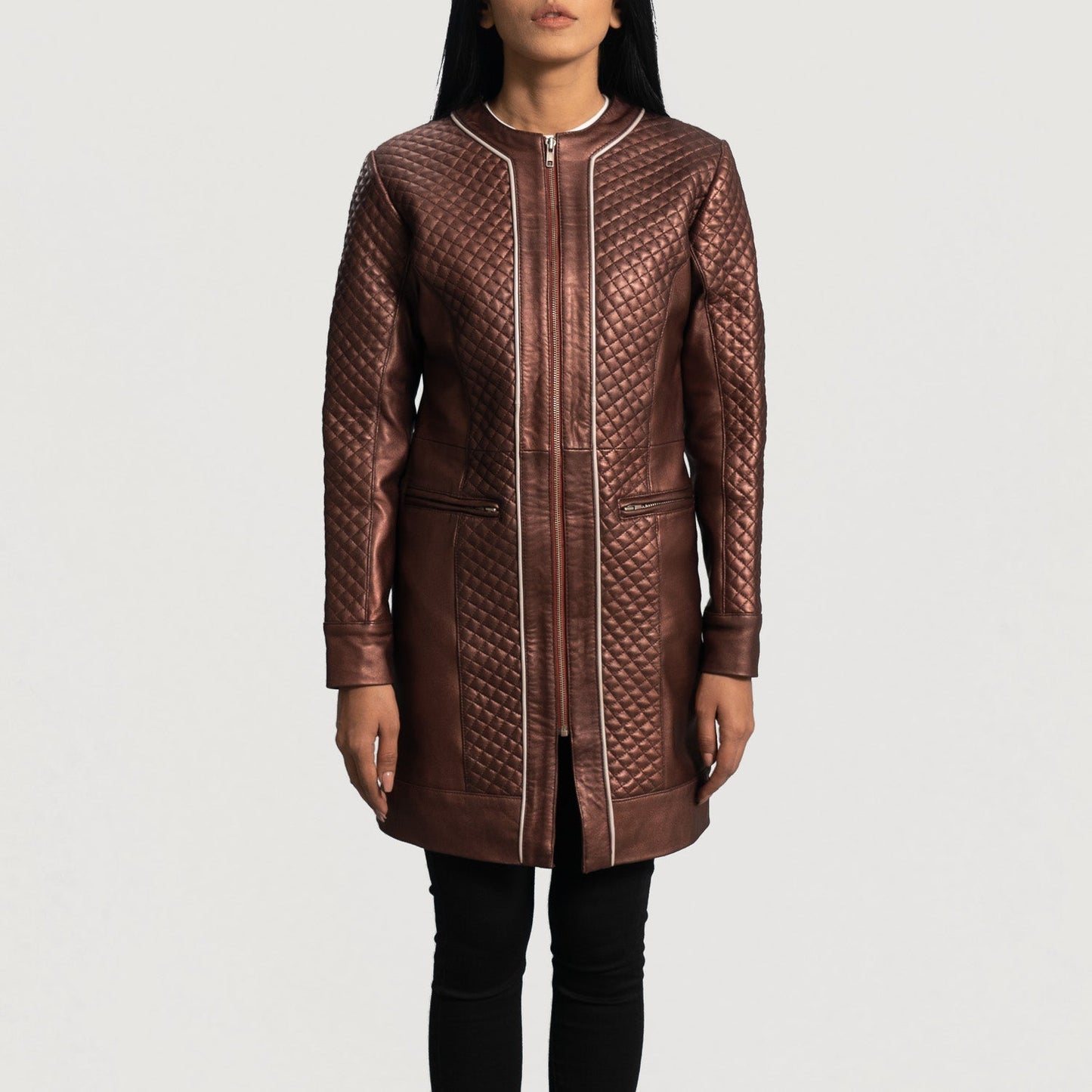 Trudy Lane Quilted Maroon Leather Coat SH522