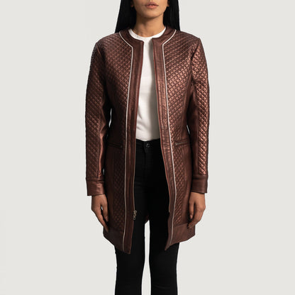 Trudy Lane Quilted Maroon Leather Coat SH522