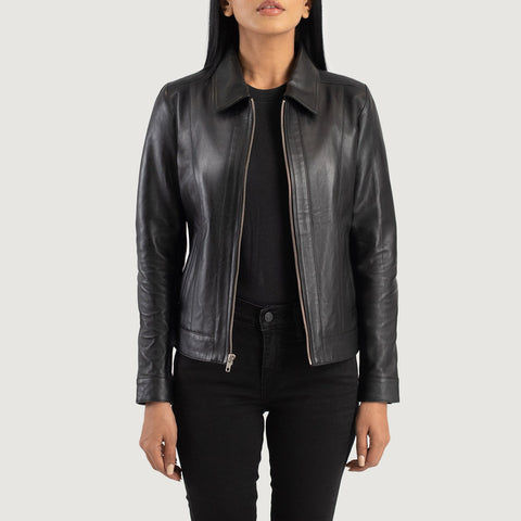 Vixen Black Classic Collar Leather Jacket SH518