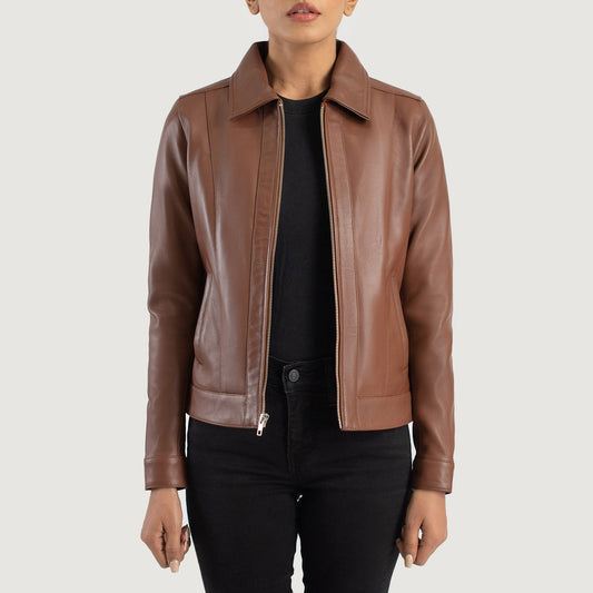 Vixen Brown Classic Collar Leather Jacket SH517
