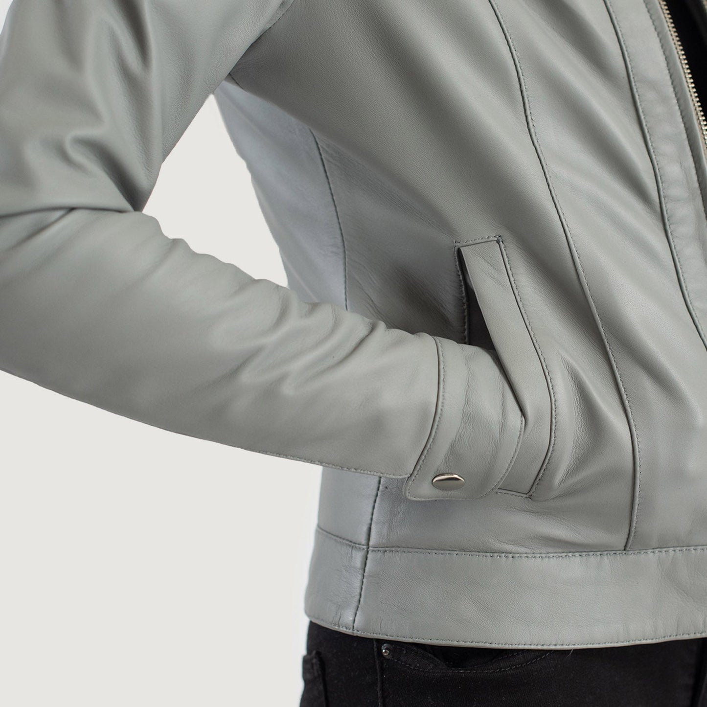Vixen Grey Classic Collar Leather Jacket SH516
