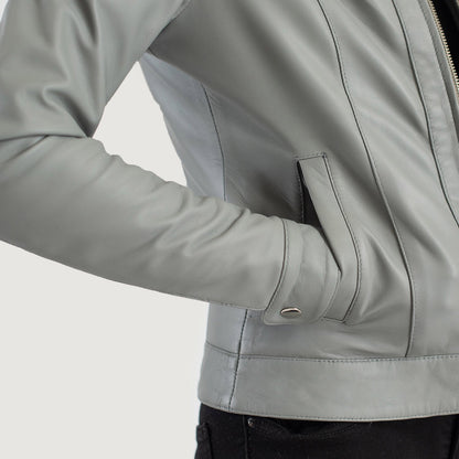 Vixen Grey Classic Collar Leather Jacket SH516