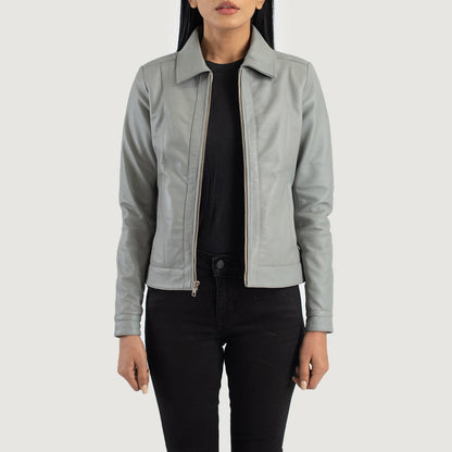 Vixen Grey Classic Collar Leather Jacket SH516