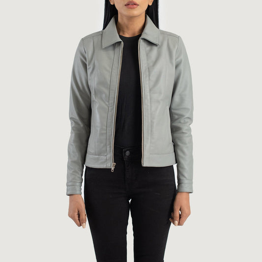 Vixen Grey Classic Collar Leather Jacket SH516