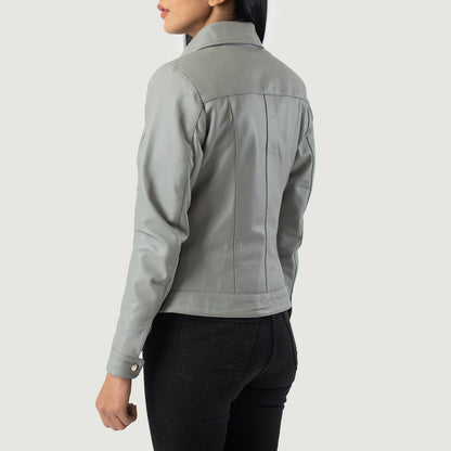 Vixen Grey Classic Collar Leather Jacket SH516
