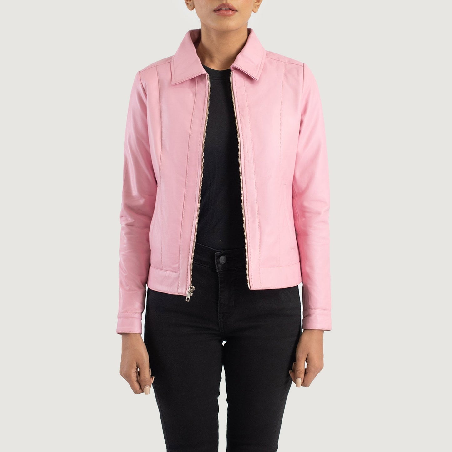 Vixen Pink Classic Collar Leather Jacket SH515