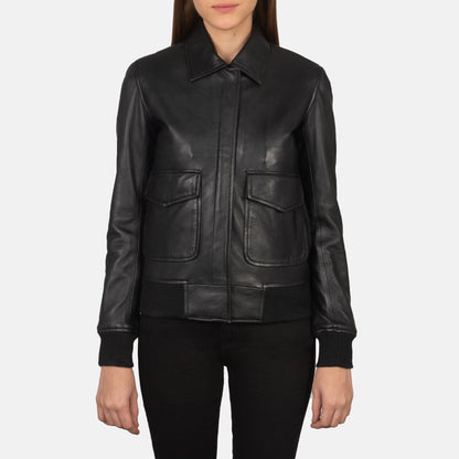 Westa A-2 Black Leather Bomber Jacket SH514