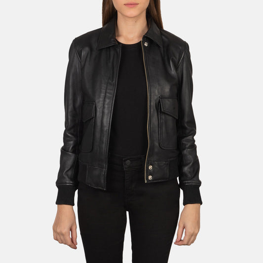 Westa A-2 Black Leather Bomber Jacket SH514