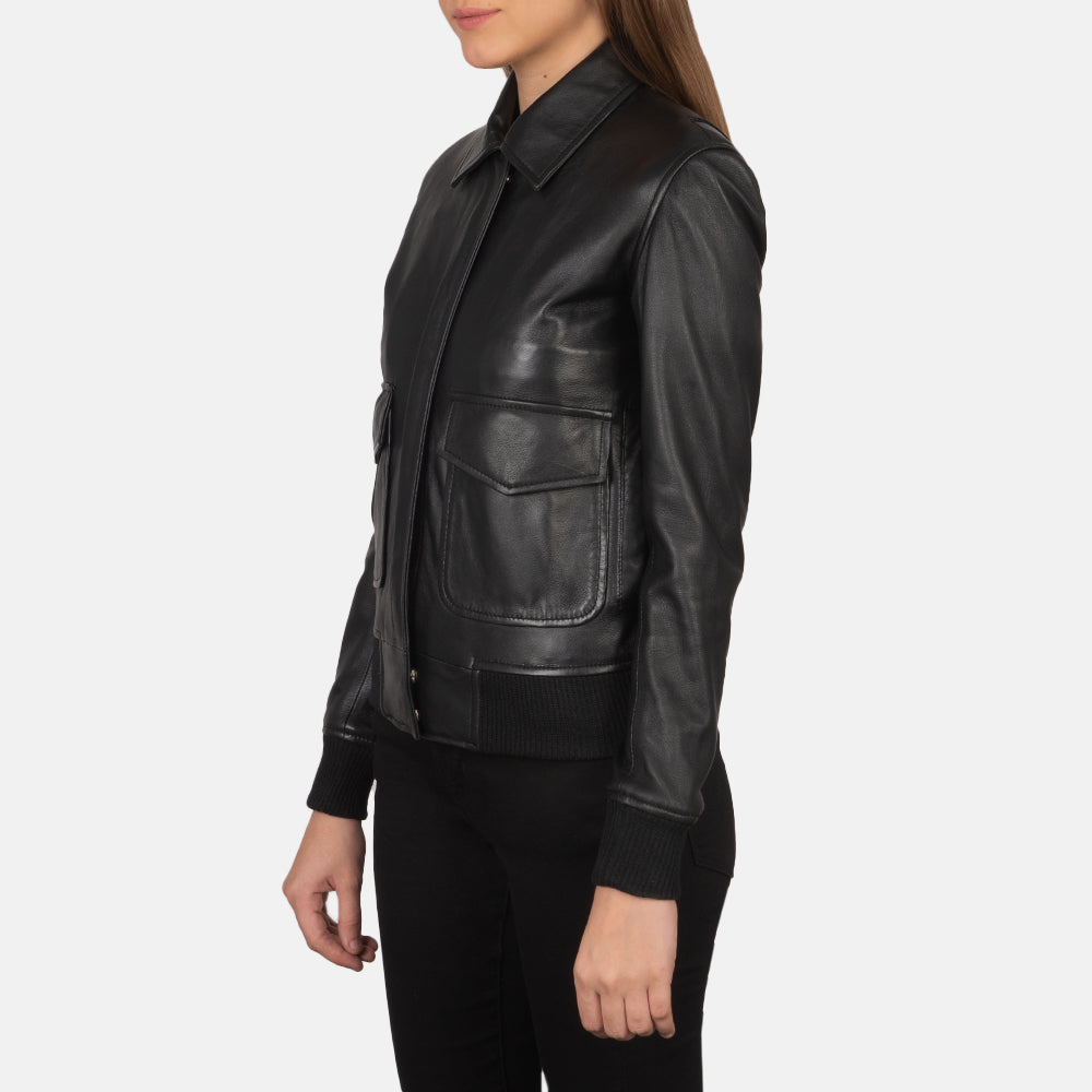 Westa A-2 Black Leather Bomber Jacket SH514