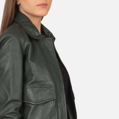 Westa A-2 Green Leather Bomber Jacket SH512